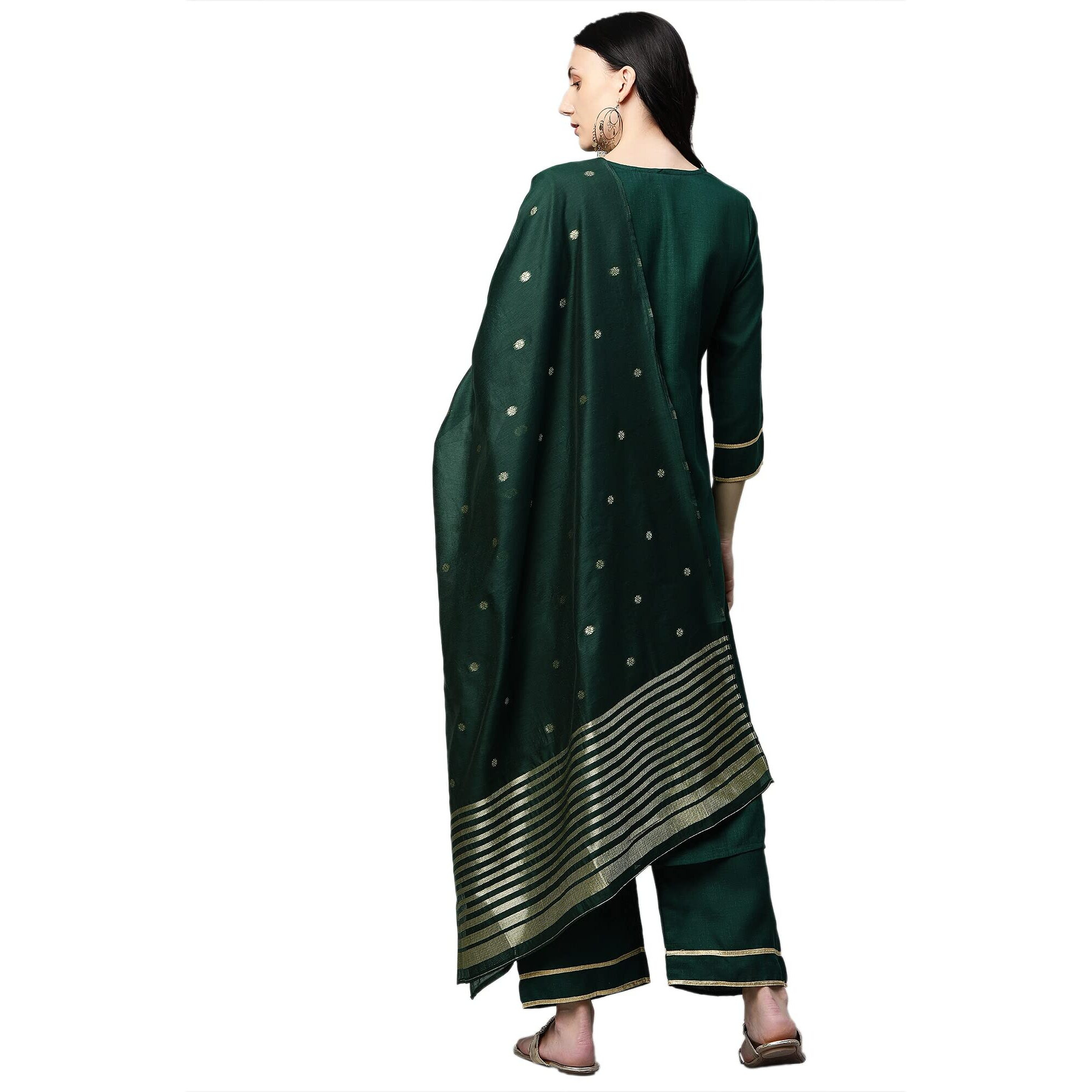 ANNI DESIGNER Women's Ruby Cotton Straight Kurta with Palazzo & Dupatta (Game New Green_S_Green_Small)