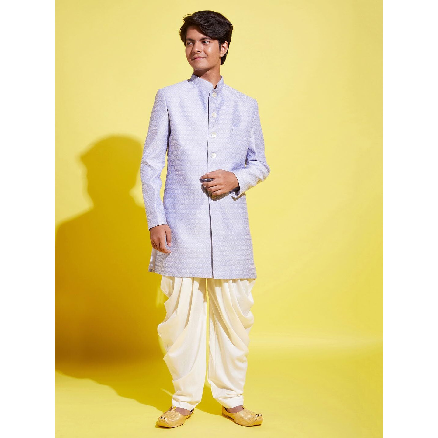 VASTRAMAY YUVA Boys' Lavender And Cream Indowestern Sherwani and Cowl dhoti pant Set_VYUVBIW105HWnCDCR_36
