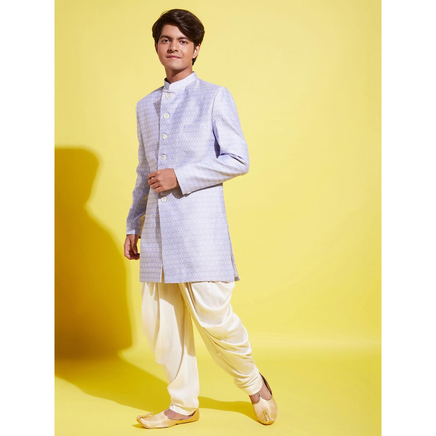 VASTRAMAY YUVA Boys' Lavender And Cream Indowestern Sherwani and Cowl dhoti pant Set_VYUVBIW105HWnCDCR_36