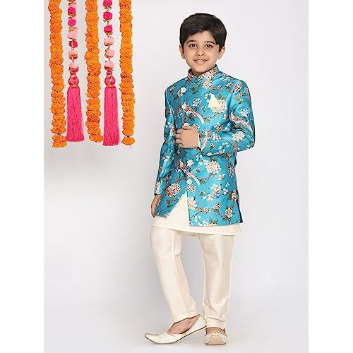 VASTRAMAY Boys' Multicolored-Base-Turquoise Indowestern Set_VASBIW019nBK091CRnVPCR_34
