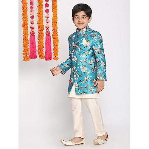 VASTRAMAY Boys' Multicolored-Base-Turquoise Indowestern Set_VASBIW019nBK091CRnVPCR_34