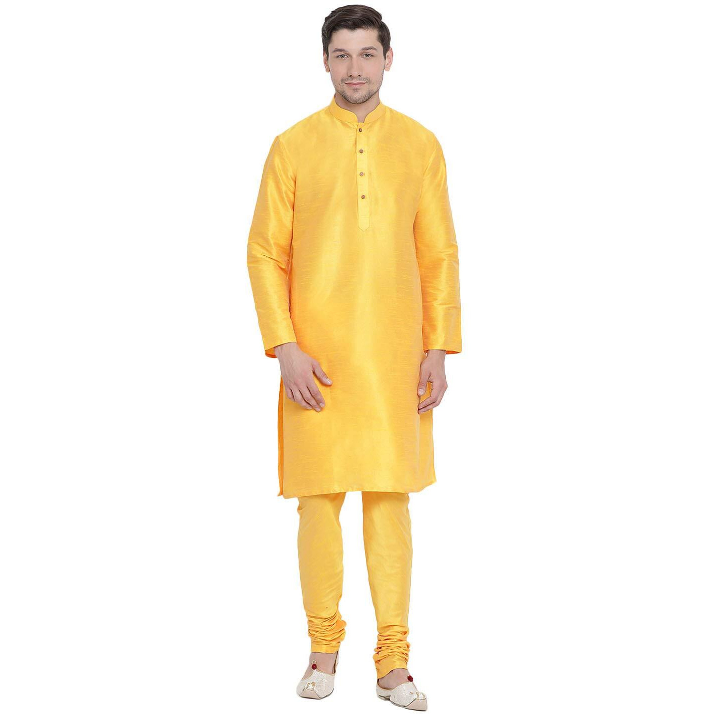 VASTRAMAY VM Mens Silk Blend Yellow Kurta Pyjama Set - Classic Ethnic Attire for Timeless Style and Cultural Celebrations_VASMK001YWnPYW_46