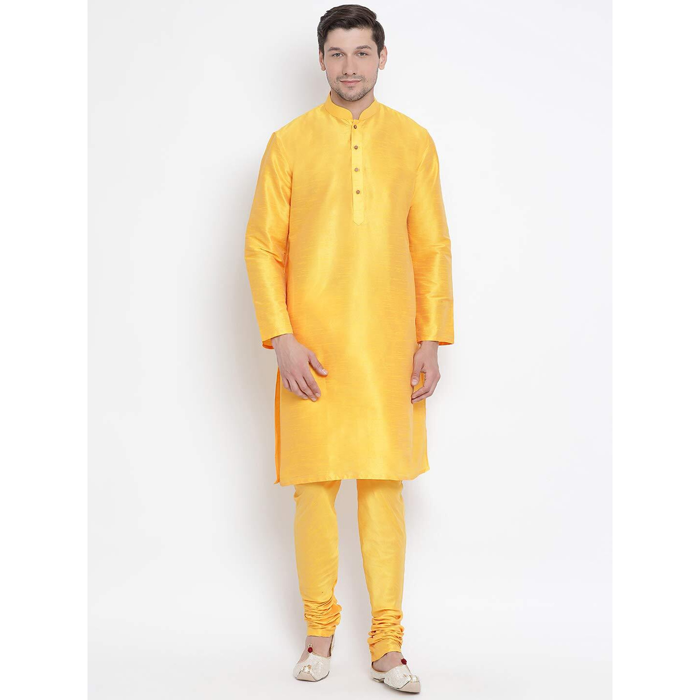 VASTRAMAY VM Mens Silk Blend Yellow Kurta Pyjama Set - Classic Ethnic Attire for Timeless Style and Cultural Celebrations_VASMK001YWnPYW_46