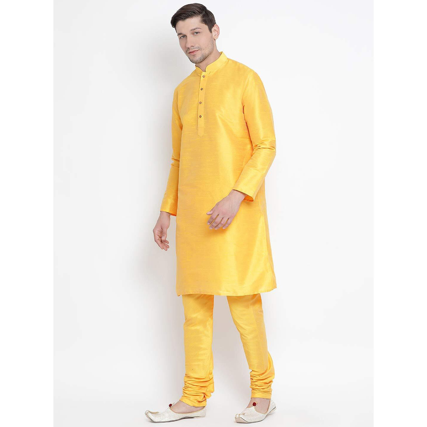 VASTRAMAY VM Mens Silk Blend Yellow Kurta Pyjama Set - Classic Ethnic Attire for Timeless Style and Cultural Celebrations_VASMK001YWnPYW_46