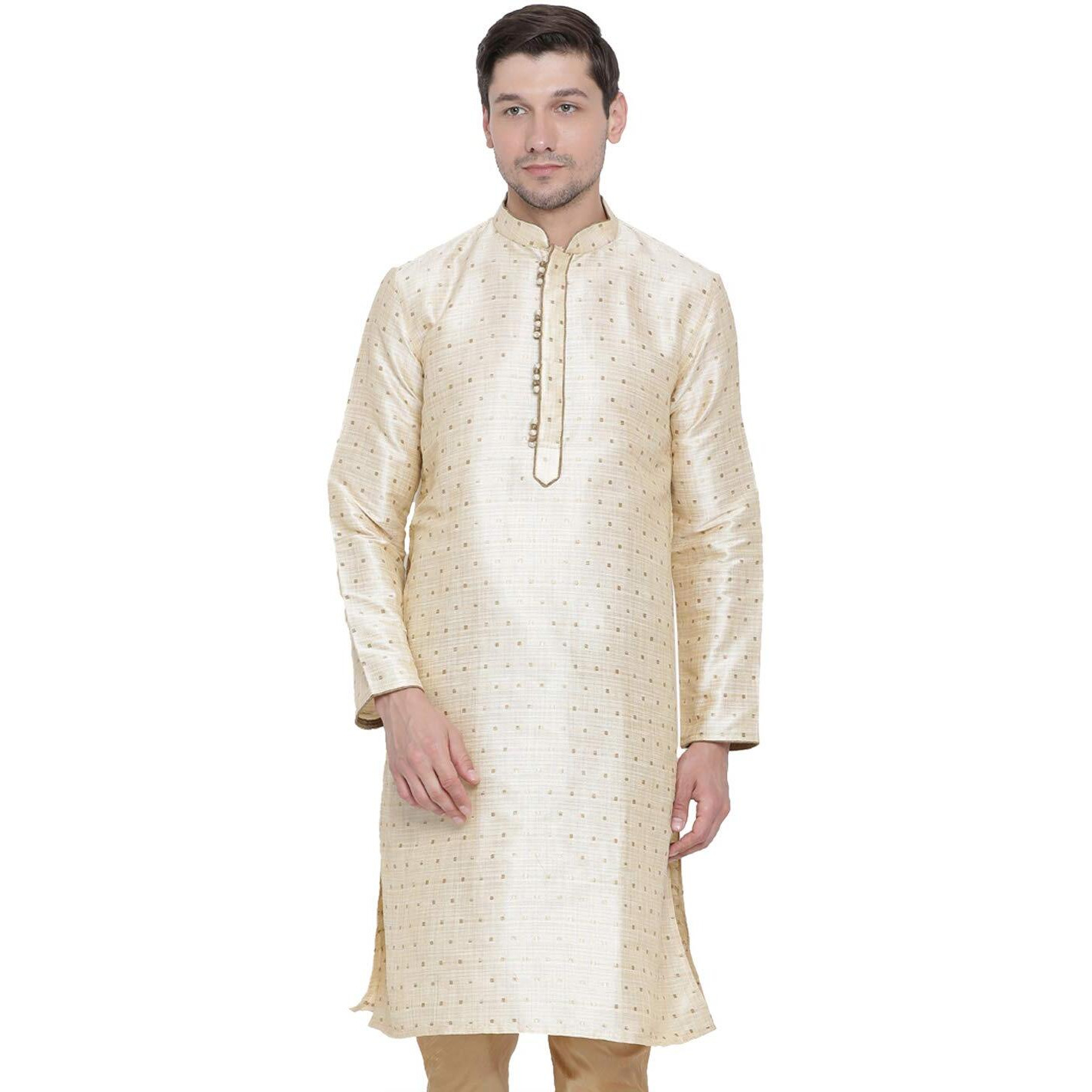 VASTRAMAY Men's Gold Cotton Silk Blend Kurta_VASMK023GO_42