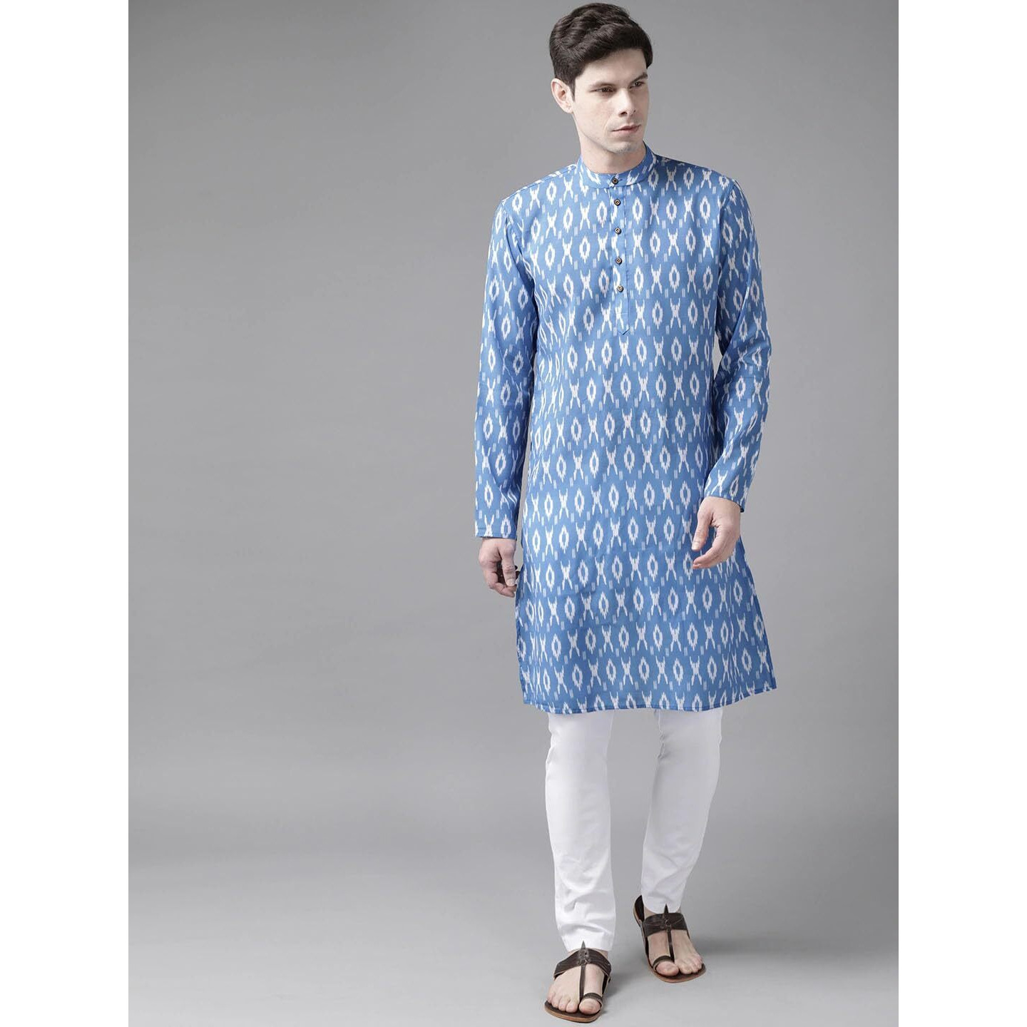VASTRAMAY Regular Men's Aqua Blue Cotton Blend Kurta (VASMK101AQ_38