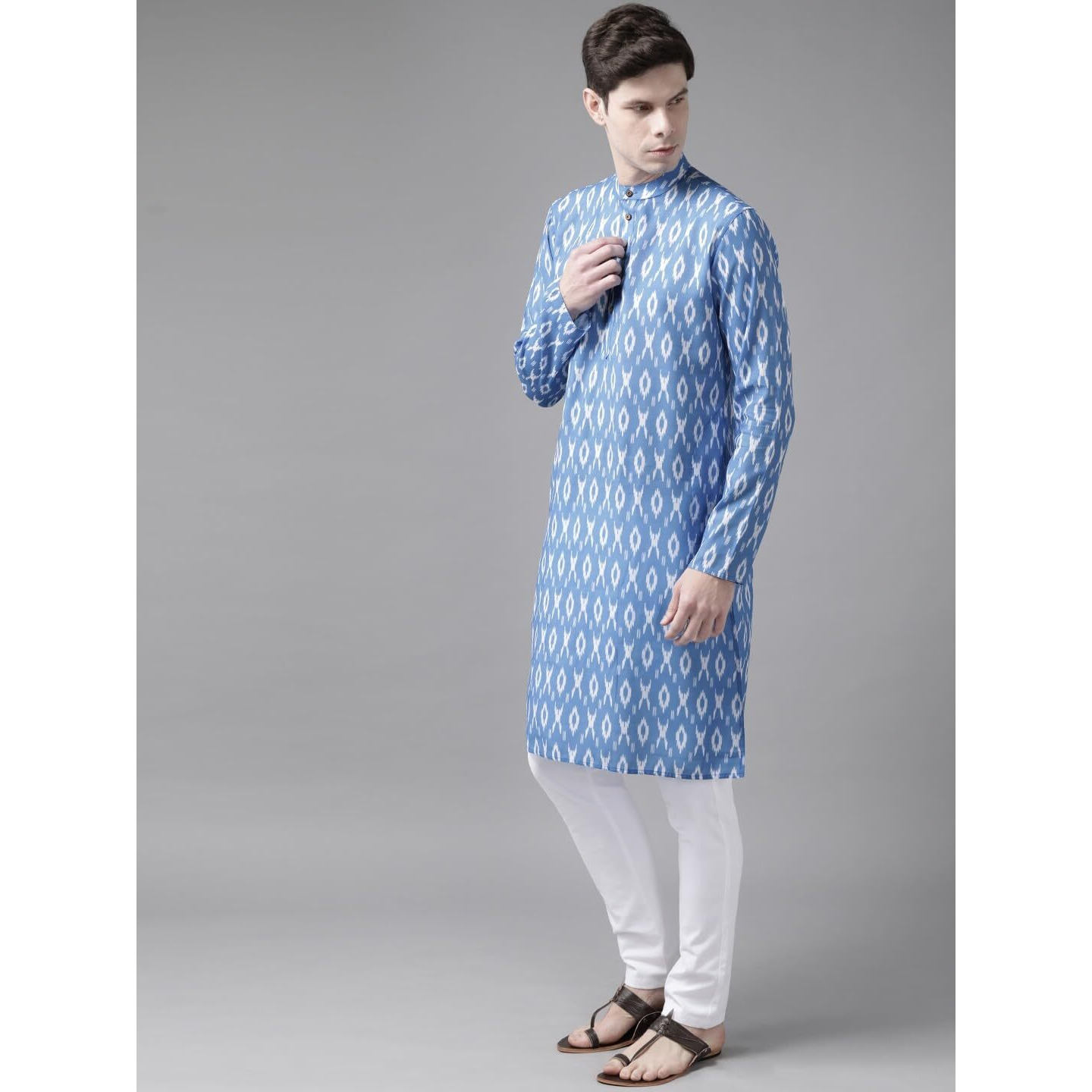 VASTRAMAY Regular Men's Aqua Blue Cotton Blend Kurta (VASMK101AQ_38