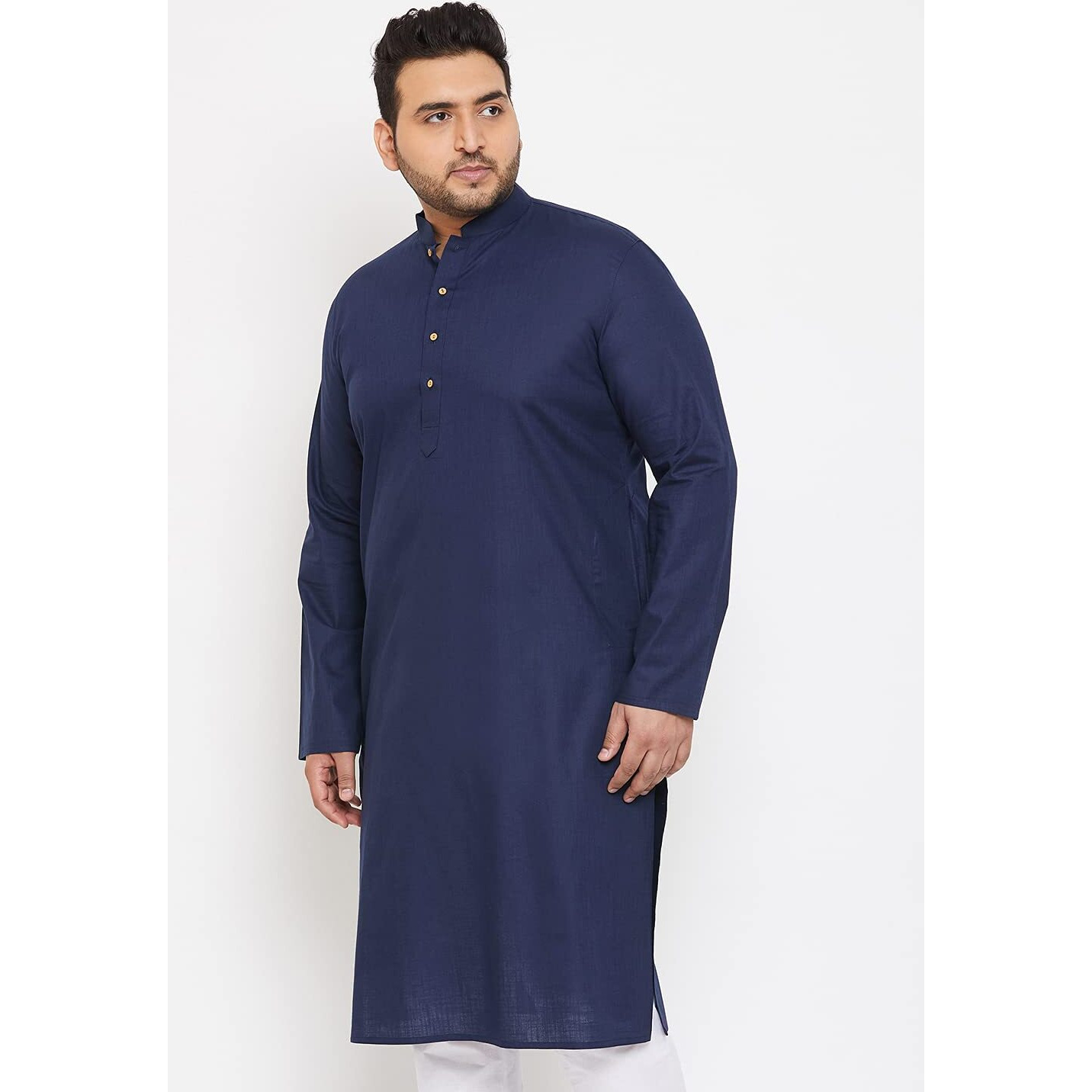 VASTRAMAY Plus Mens Cotton Blend Navy Blue Kurta - Timeless Elegance for Festivals & Events_VPLUSMK007NB_54