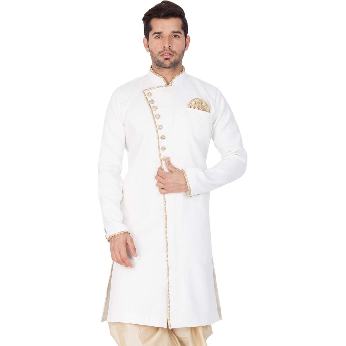 VASTRAMAY Men's Lavender Grey Cotton Silk Blend Sherwani Only Top_VASMSW123_46