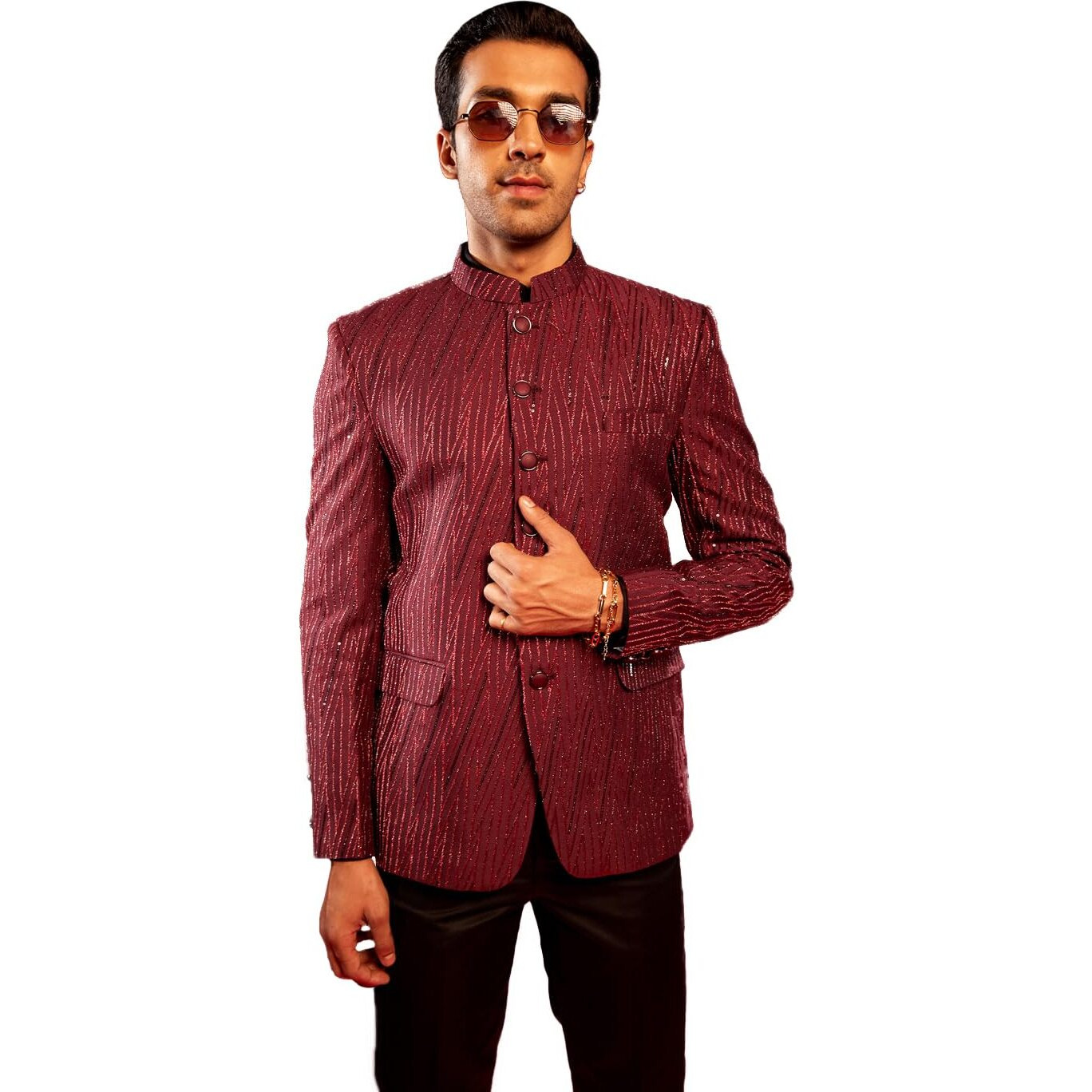 VASTRAMAY Men's Silk Blend Jodhpuri | Silk Blend Allover sequined Work Jodhpuri Bandhgala For Men