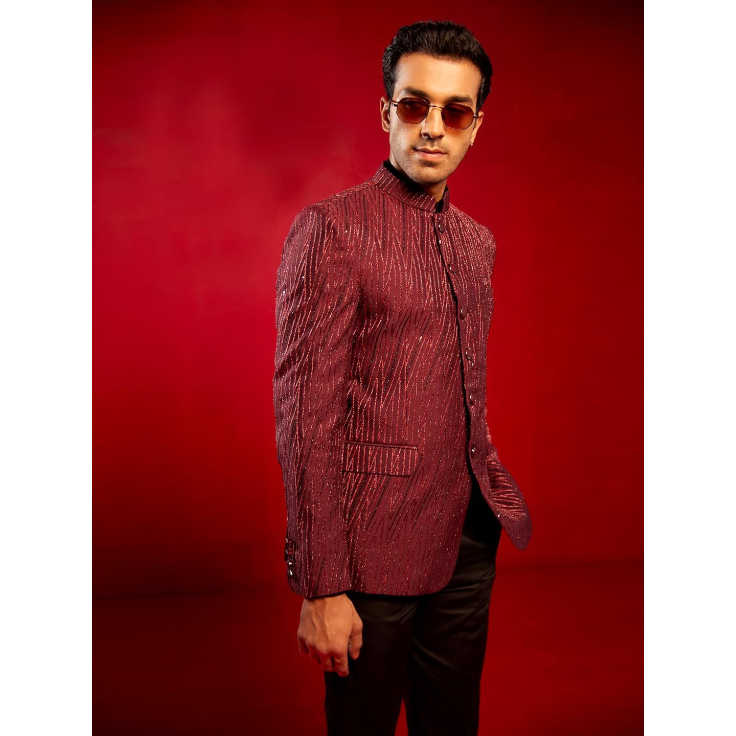 VASTRAMAY Men's Silk Blend Jodhpuri | Silk Blend Allover sequined Work Jodhpuri Bandhgala For Men