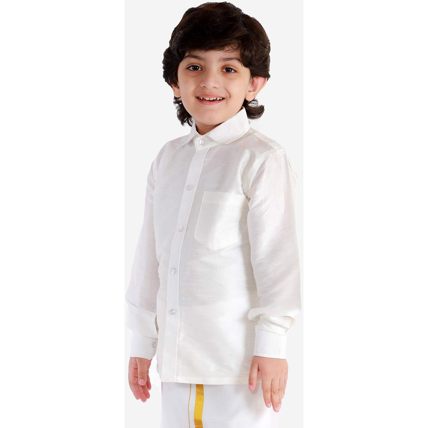 JBN Creation Boys' White Silk Blend Ethnic Shirt | Effortless Style for Everyday Comfort | Modern Designs, Quality Fabrics, and Contemporary Fit for a Relaxed and Trendy