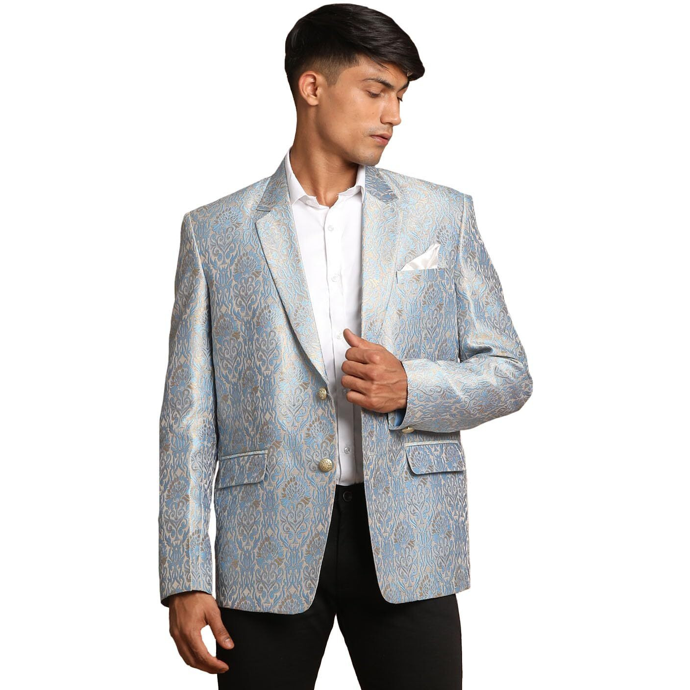 VASTRAMAY Self Woven Brocade Silk Blend Blazer for Men  Versatile Ethnic Wear for Weddings & Special Occasions