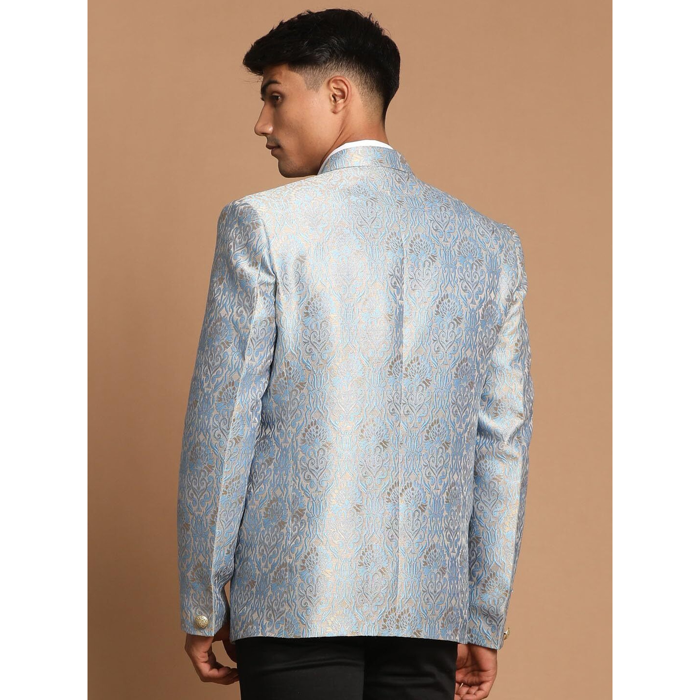 VASTRAMAY Self Woven Brocade Silk Blend Blazer for Men  Versatile Ethnic Wear for Weddings & Special Occasions