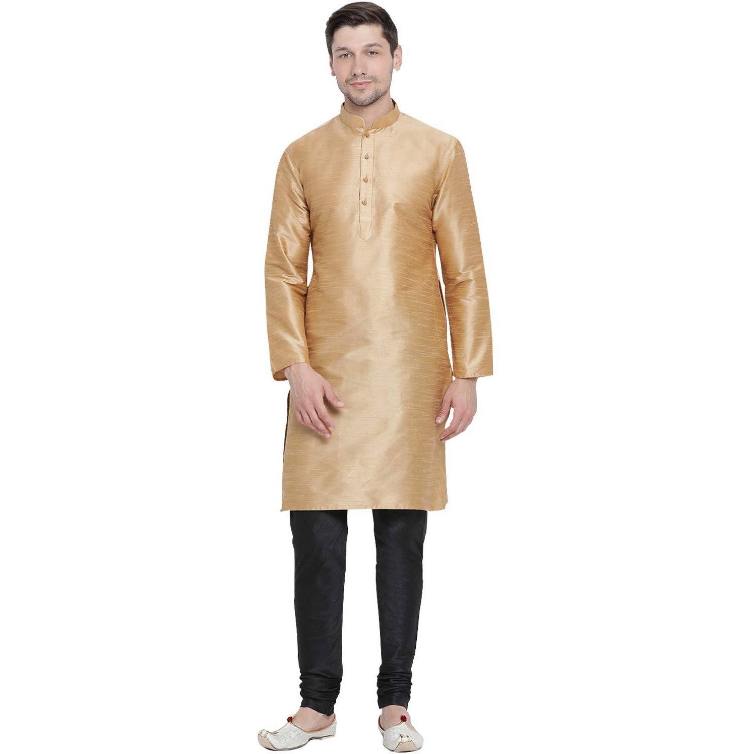 VASTRAMAY Men's Rose Gold Cotton Silk Blend Kurta and Pyjama Set_VASMKRG001nPBL_42
