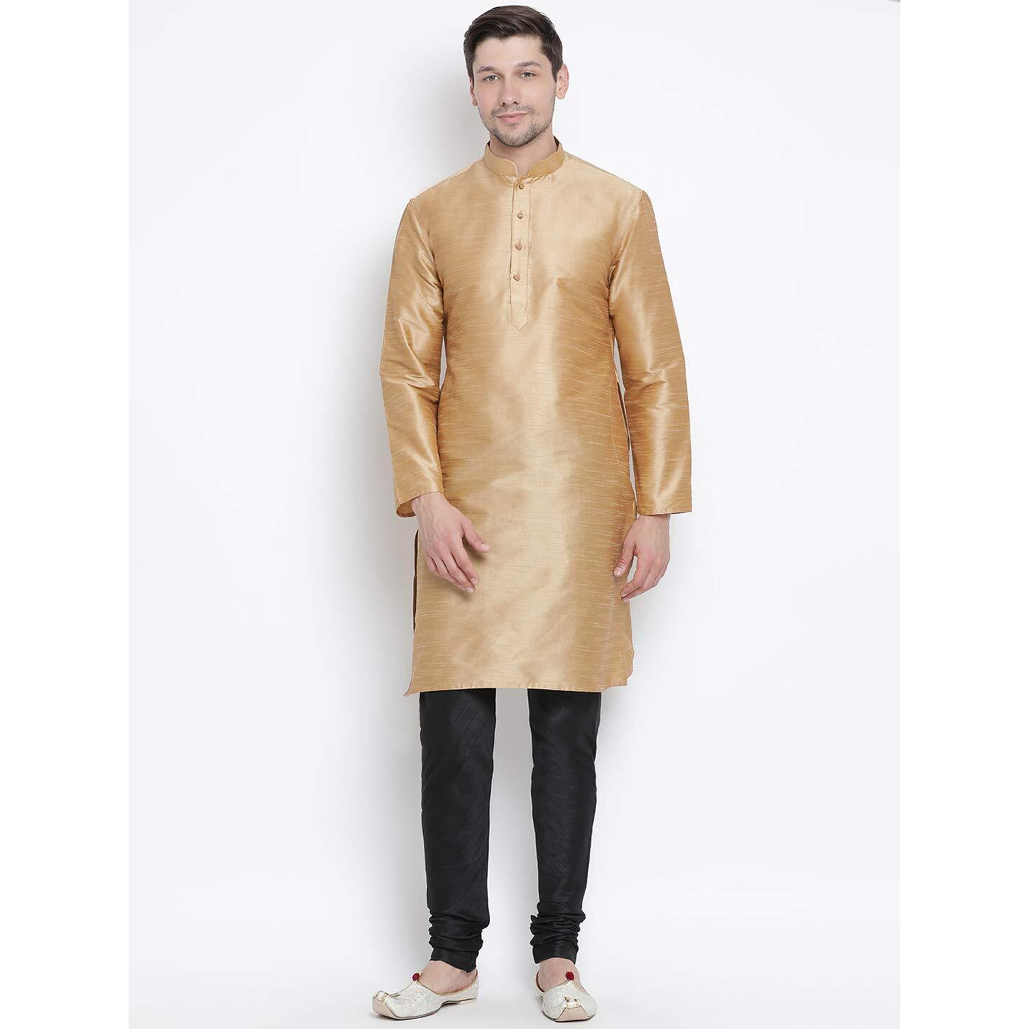VASTRAMAY Men's Rose Gold Cotton Silk Blend Kurta and Pyjama Set_VASMKRG001nPBL_42