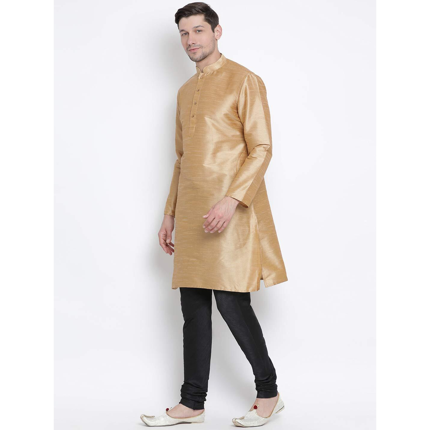 VASTRAMAY Men's Rose Gold Cotton Silk Blend Kurta and Pyjama Set_VASMKRG001nPBL_42