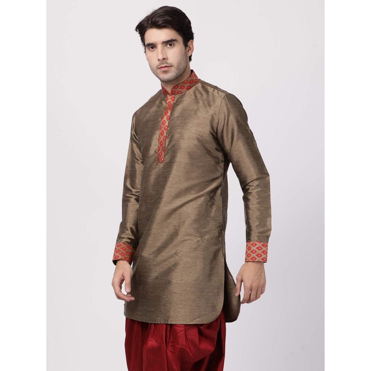 VASTRAMAY Men's Maroon Cotton Silk Blend Kurta_VASMUK006MA_46