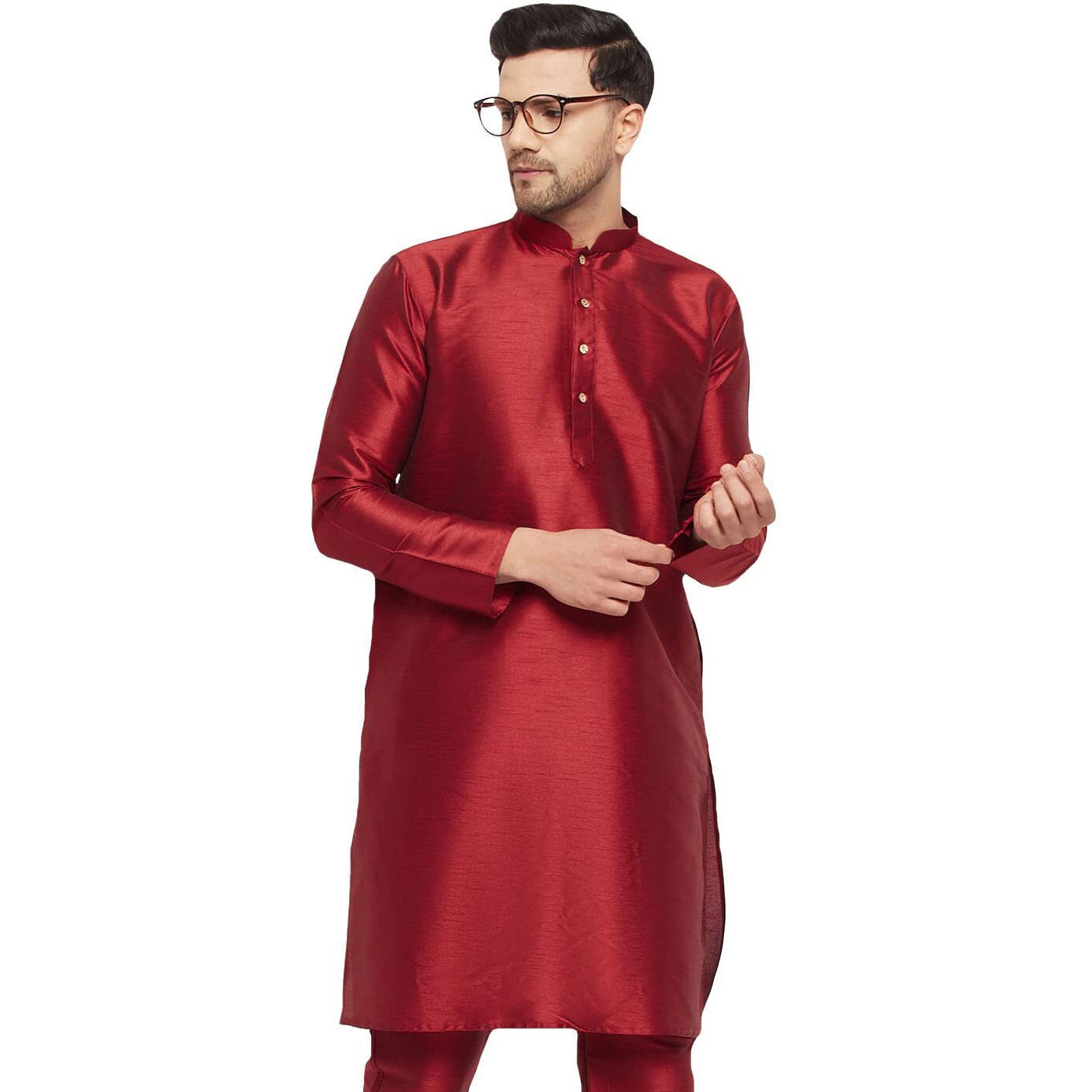 VASTRAMAY Men's Cotton Silk Blend Kurta-New Maroon