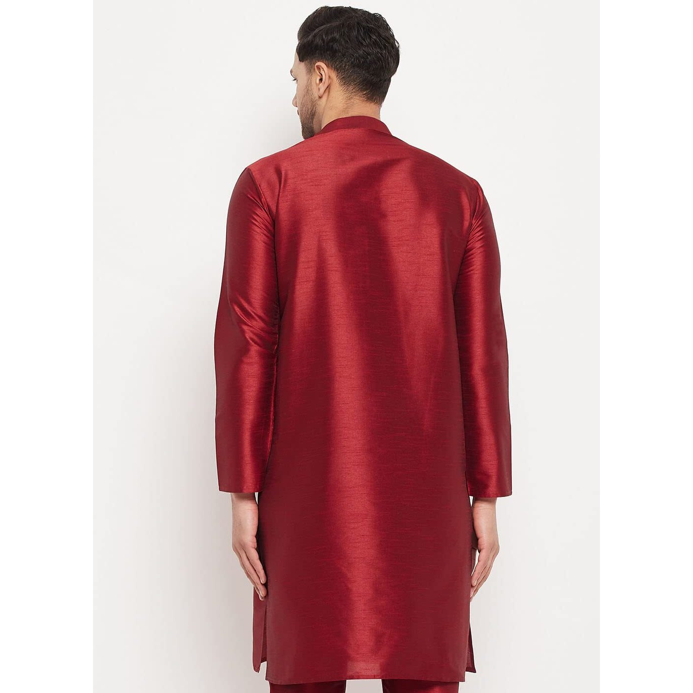 VASTRAMAY Men's Cotton Silk Blend Kurta-New Maroon