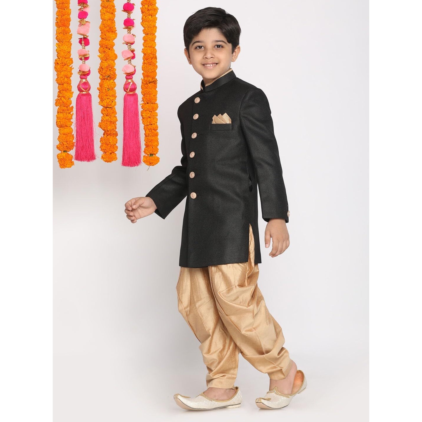 JBN Creation Boys' Black And Rose Gold Indowestern Set_VASBIW022BLnCDRG_30