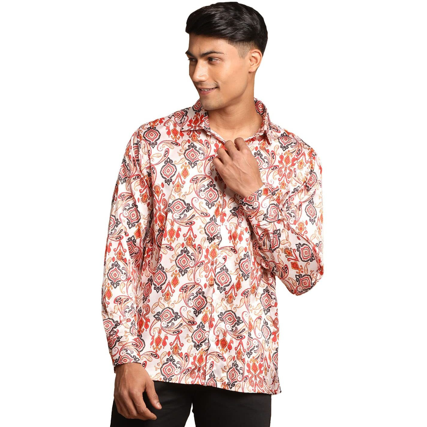 VASTRAMAY Men's Multicolored-Base-Cream Satin Ethnic Shirt_VASMSH016CR_38