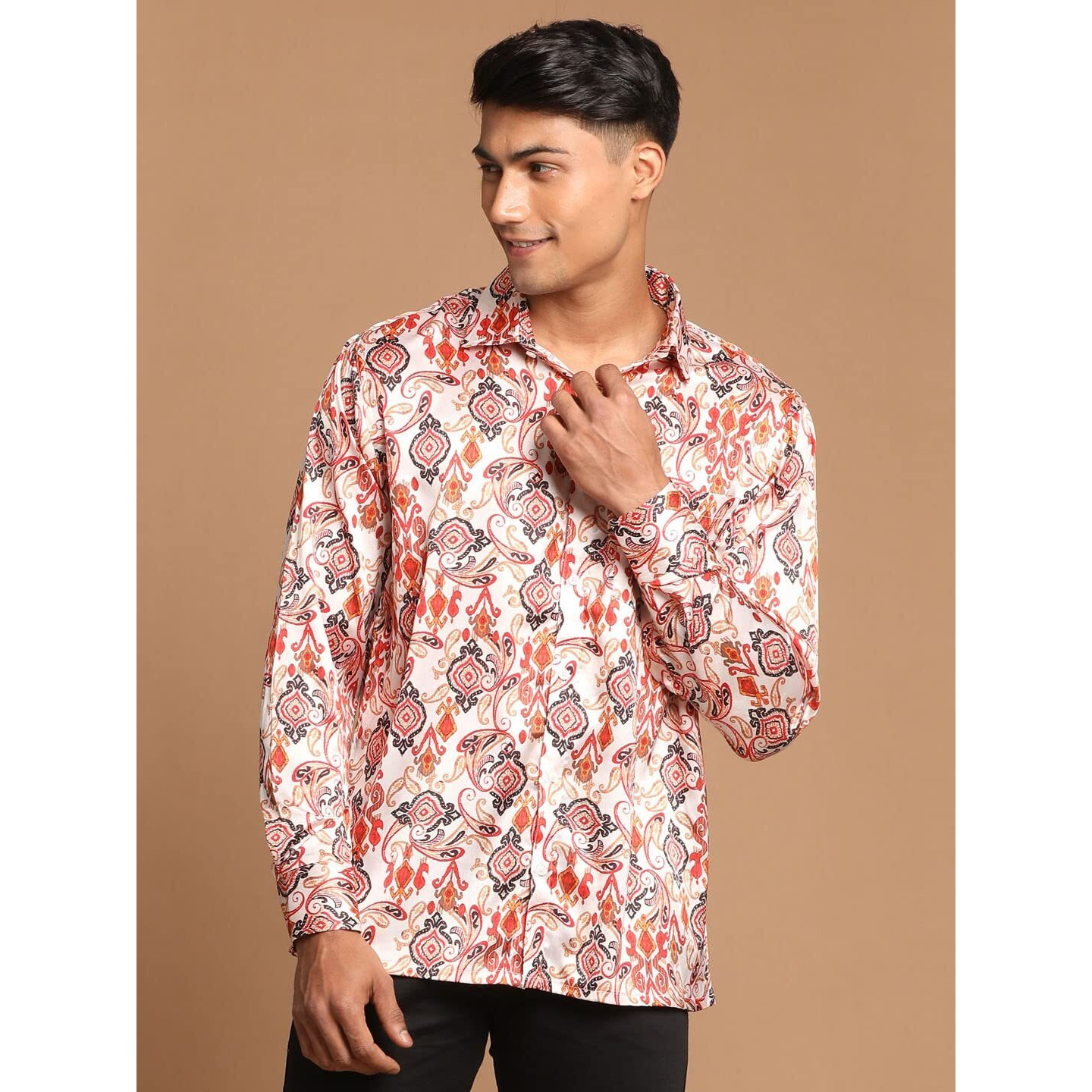 VASTRAMAY Men's Multicolored-Base-Cream Satin Ethnic Shirt_VASMSH016CR_38