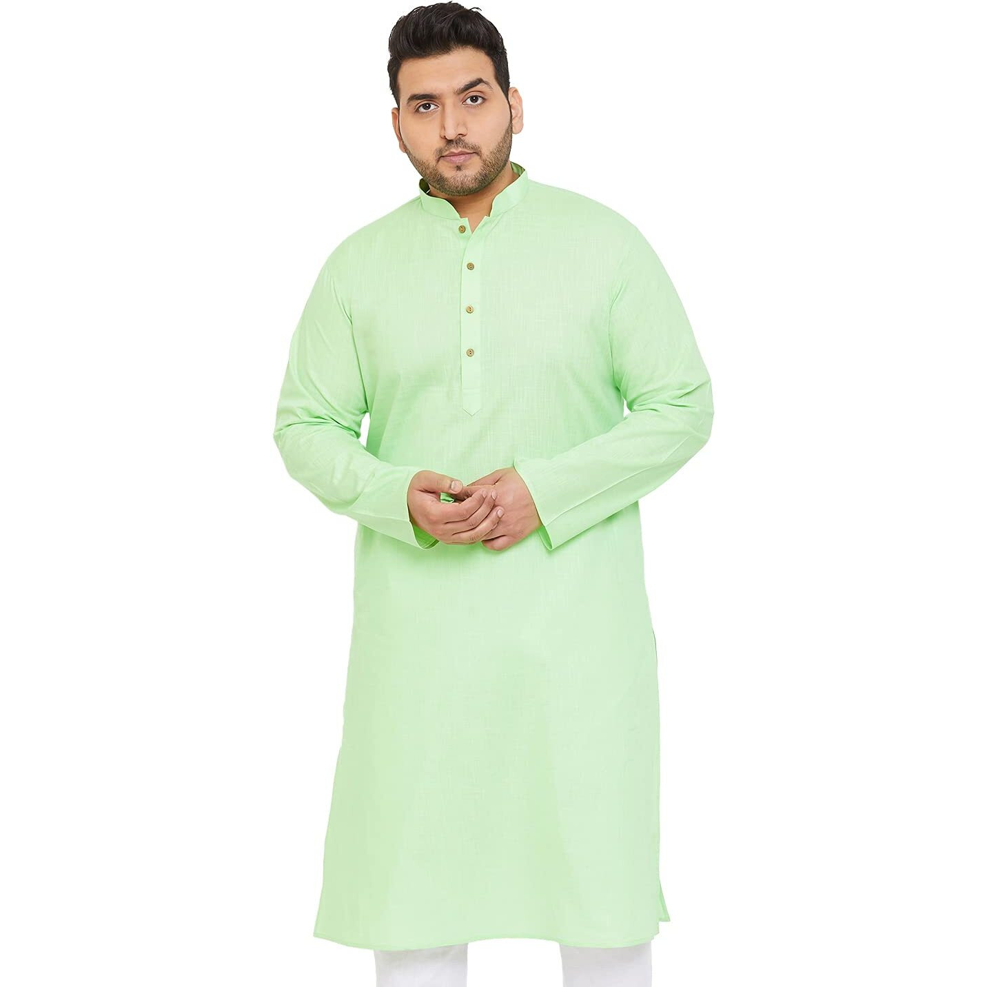 VASTRAMAY Plus Mens Cotton Blend Mint Green Kurta - Timeless Elegance for Festivals & Events_VPLUSMK007MG_50