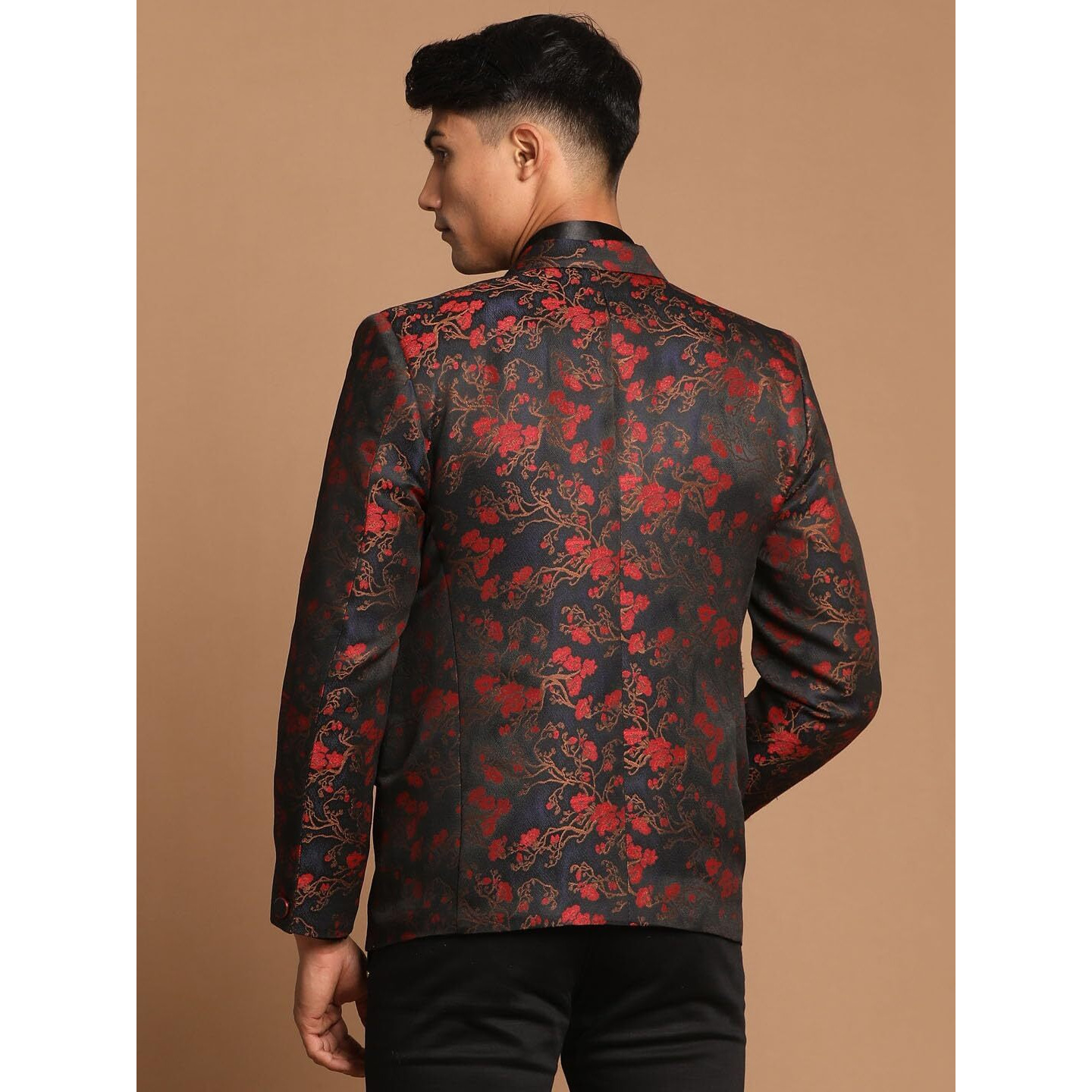 VASTRAMAY Self Woven Floral Silk Blend Blazer for Men  Versatile Ethnic Wear for Weddings & Special Occasions