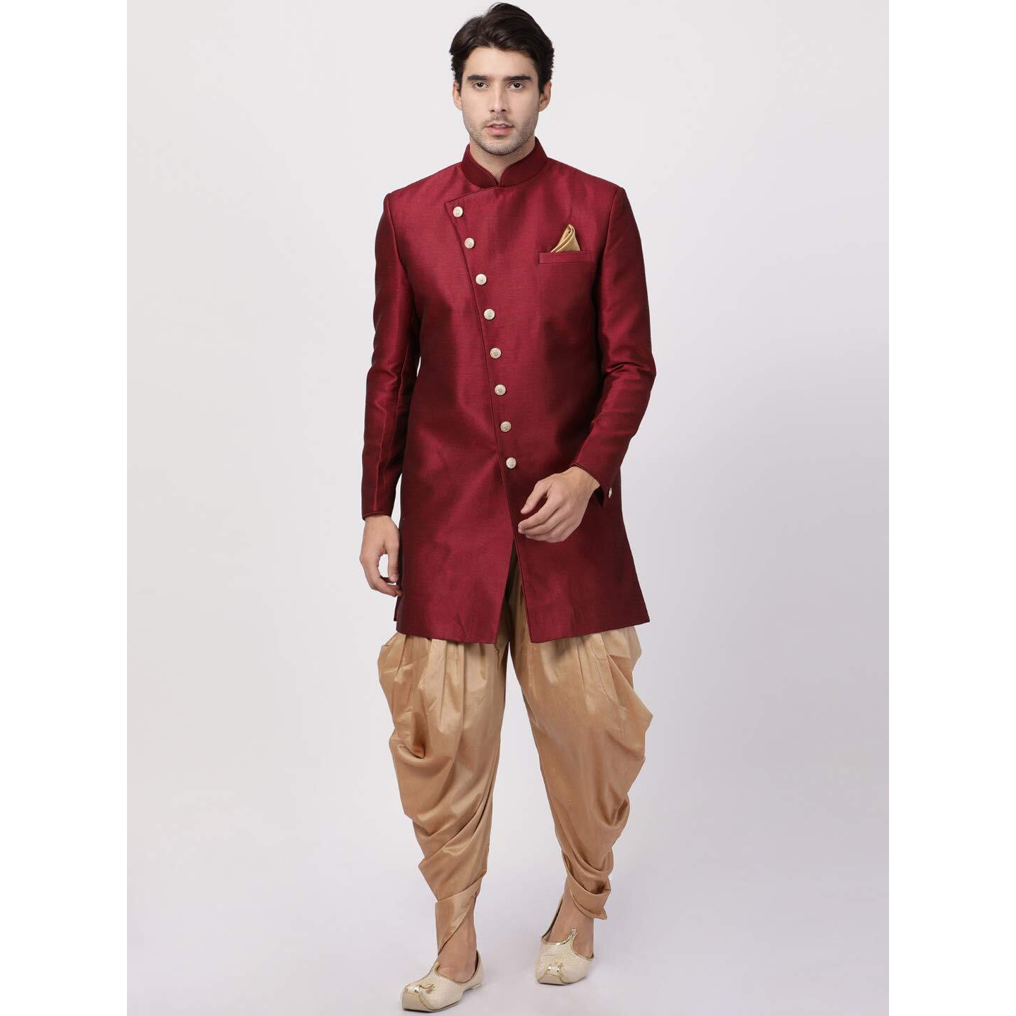 VASTRAMAY Men's Maroon Silk Blend Sherwani Set_VASMIW005MAnCDRG_38