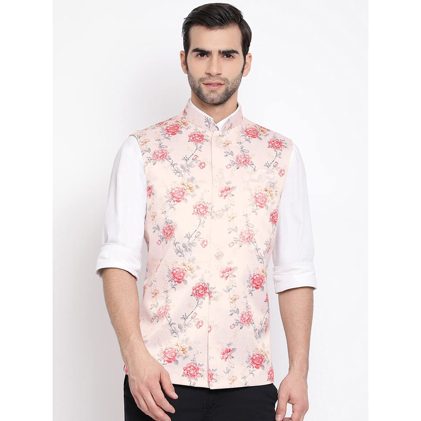 VASTRAMAY Men's Neheru Modi Ethnic Jacket (VASMJ055PH_42_42_Peach)