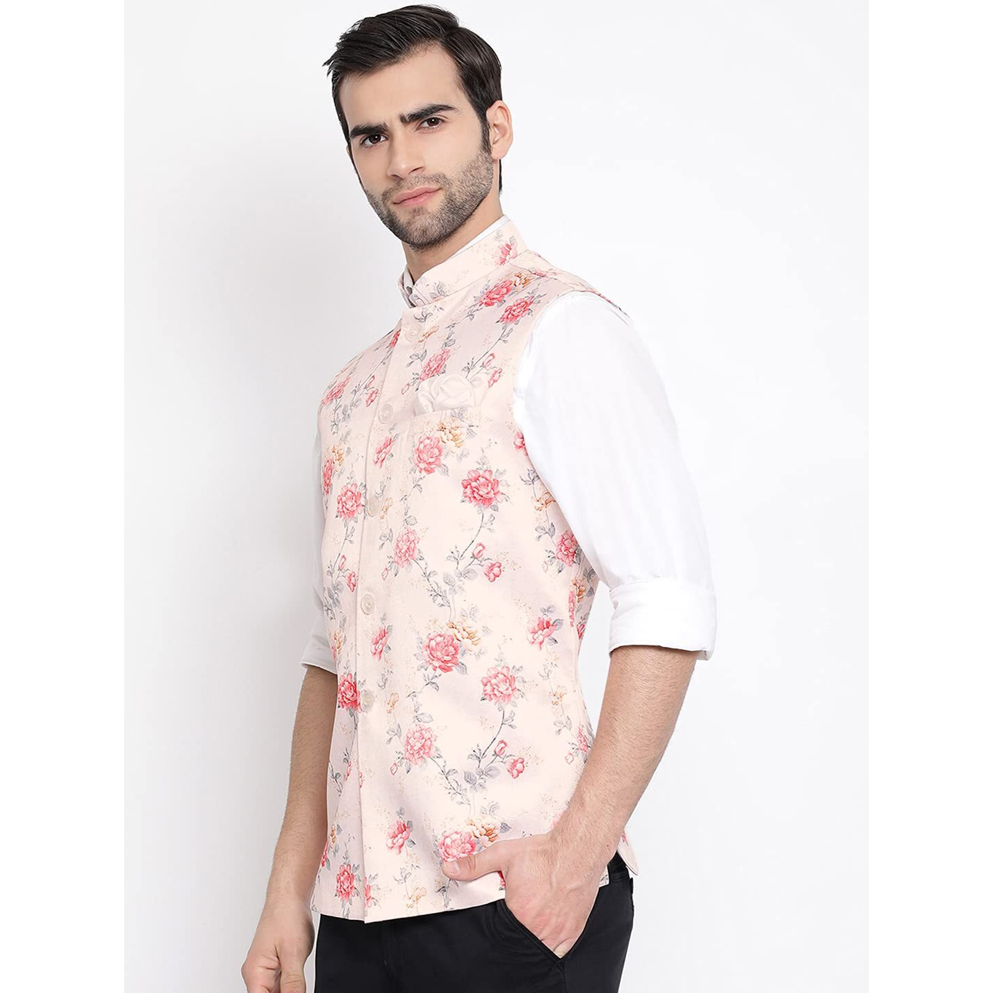 VASTRAMAY Men's Neheru Modi Ethnic Jacket (VASMJ055PH_42_42_Peach)