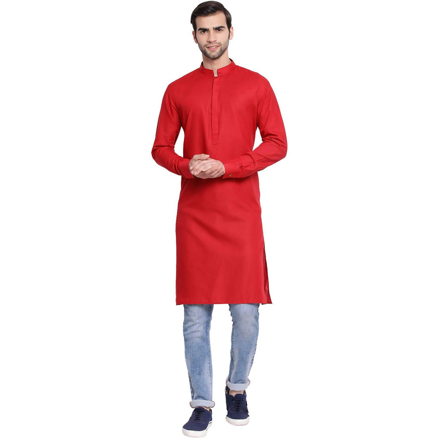VASTRAMAY Men's Maroon Cotton Blend Ethnic Kurta_VASMK096MA_40
