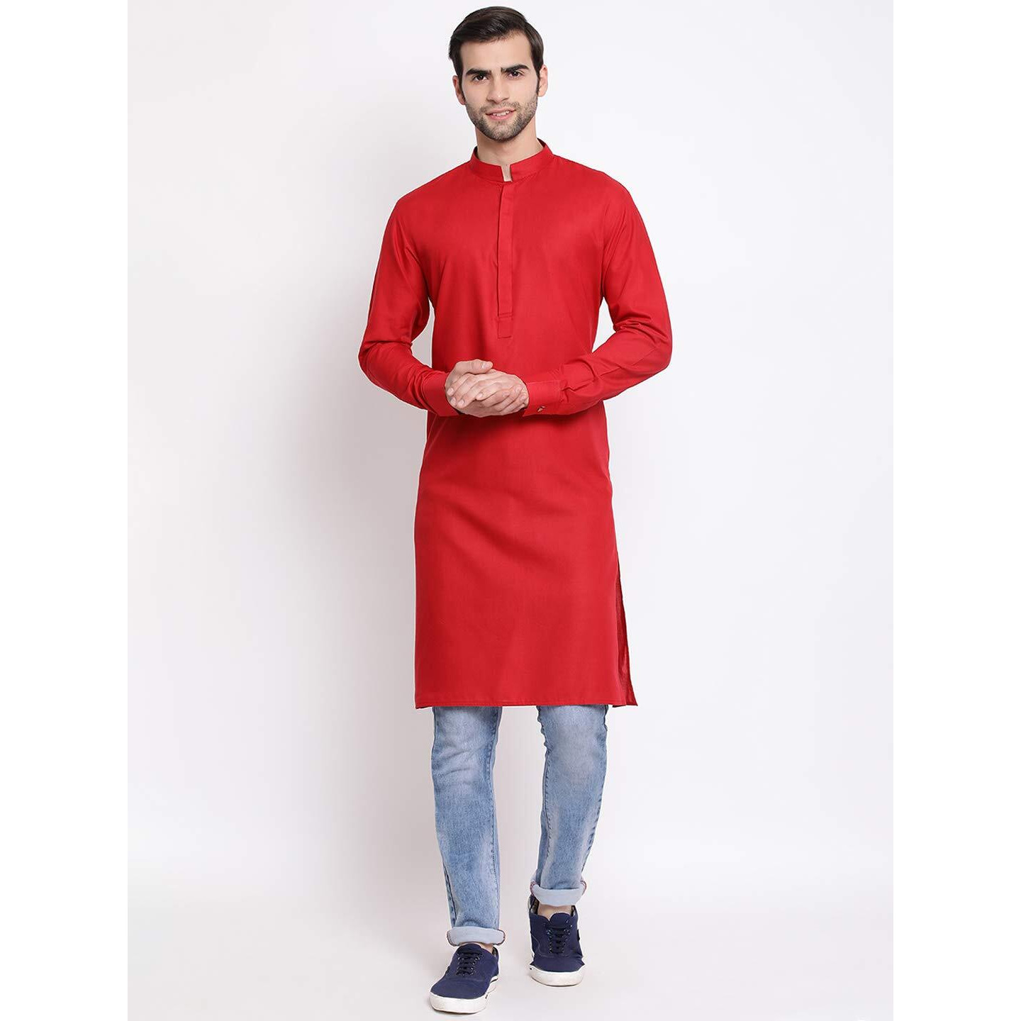 VASTRAMAY Men's Maroon Cotton Blend Ethnic Kurta_VASMK096MA_40
