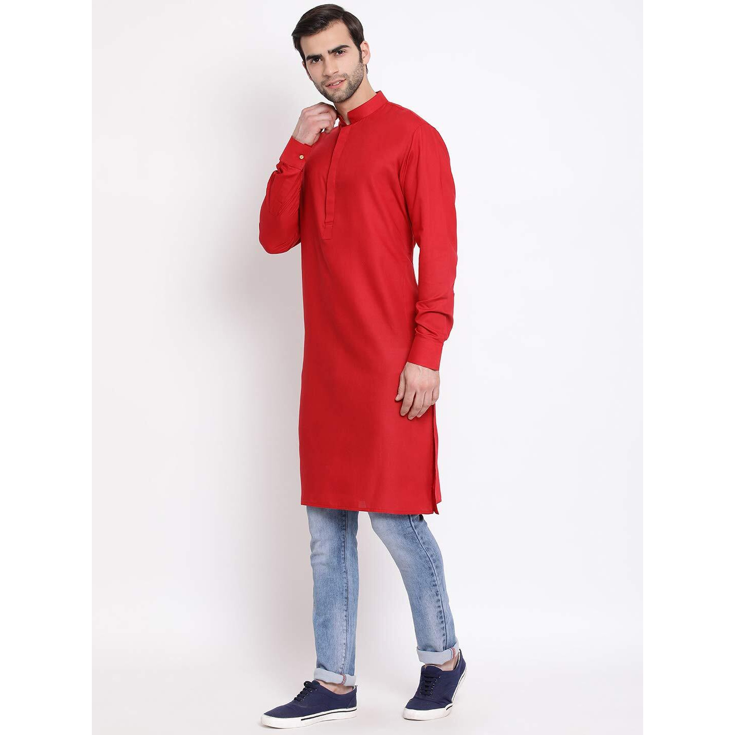 VASTRAMAY Men's Maroon Cotton Blend Ethnic Kurta_VASMK096MA_40