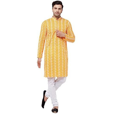 VASTRAMAY Men's Orange And White Pure Cotton Kurta Pyjama Set_VASMK094ORnPCWH_40
