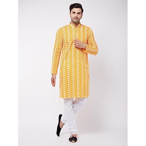 VASTRAMAY Men's Orange And White Pure Cotton Kurta Pyjama Set_VASMK094ORnPCWH_40