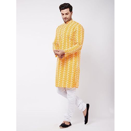 VASTRAMAY Men's Orange And White Pure Cotton Kurta Pyjama Set_VASMK094ORnPCWH_40