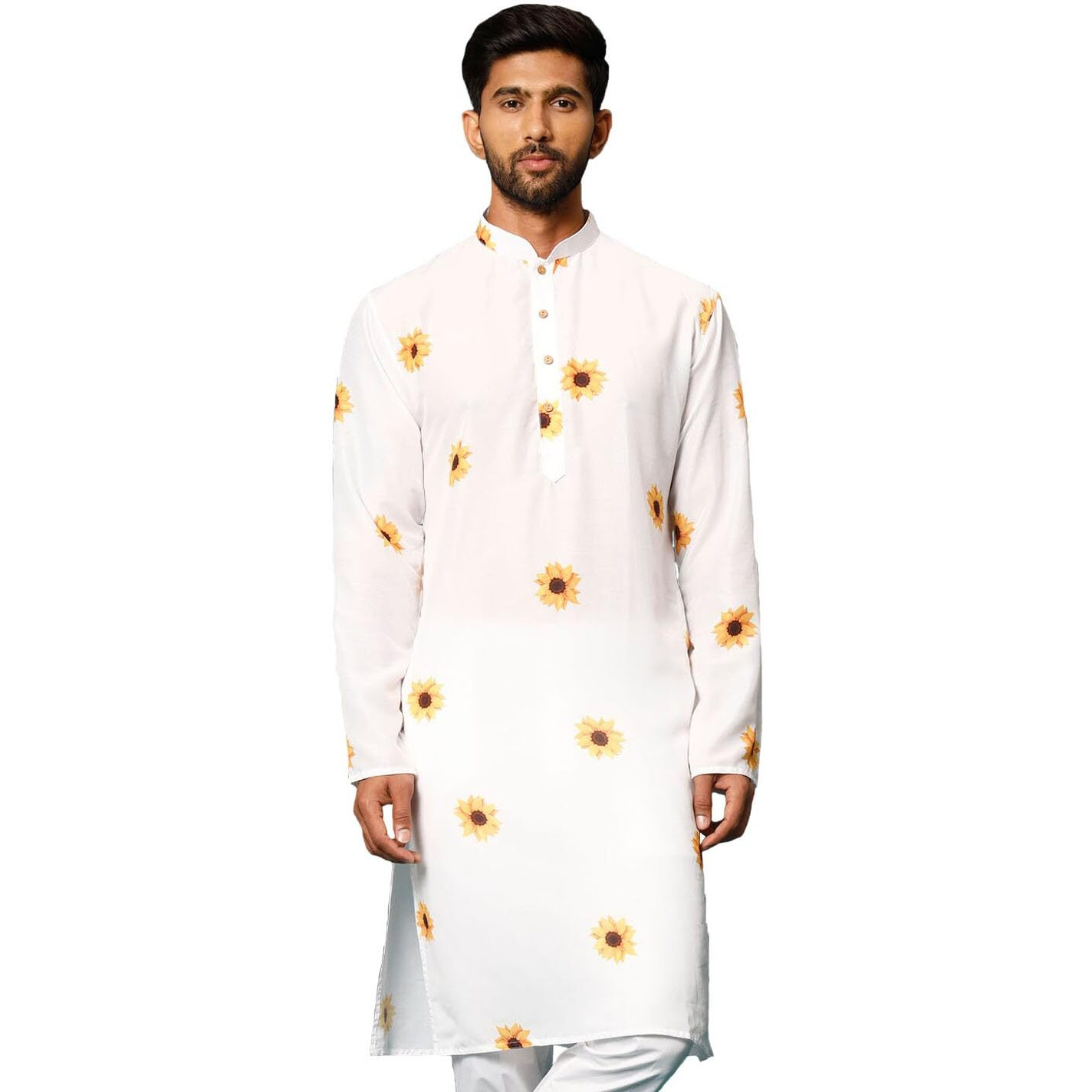 VASTRAMAY Men's Cream Cotton Blend Kurta