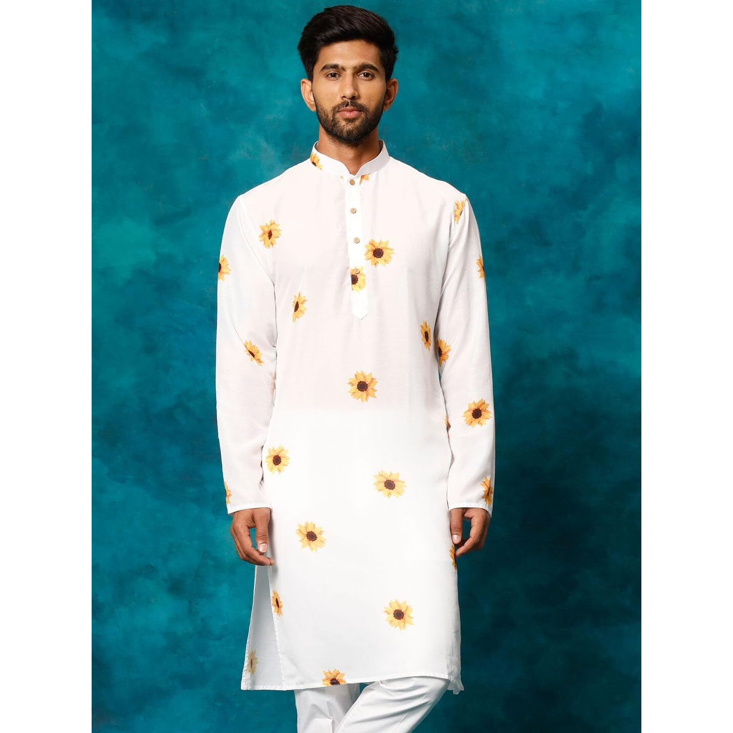 VASTRAMAY Men's Cream Cotton Blend Kurta
