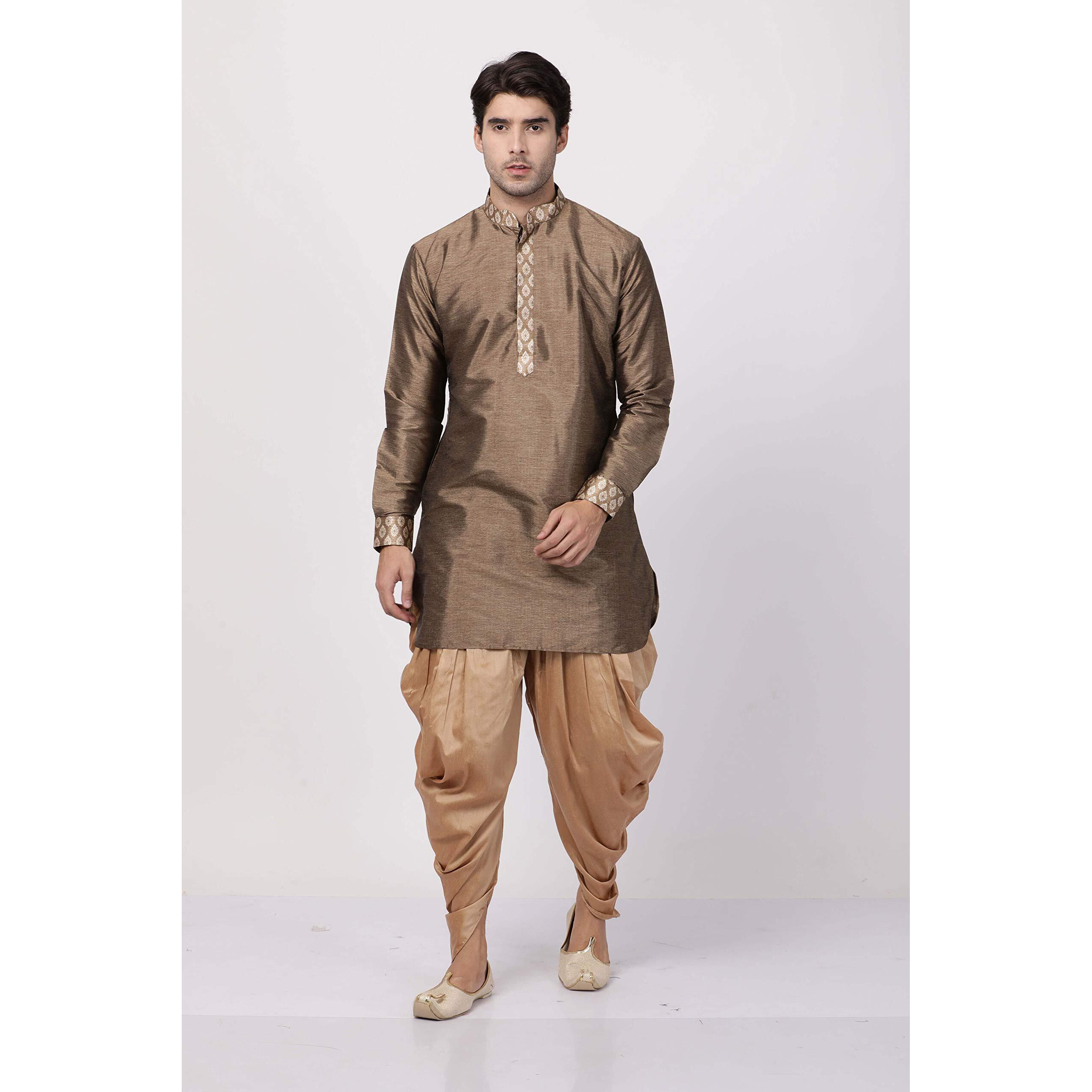 VASTRAMAY Men's Gold Cotton Silk Blend Kurta and Dhoti Pant Set_VASMUK006GOnCDRG_42