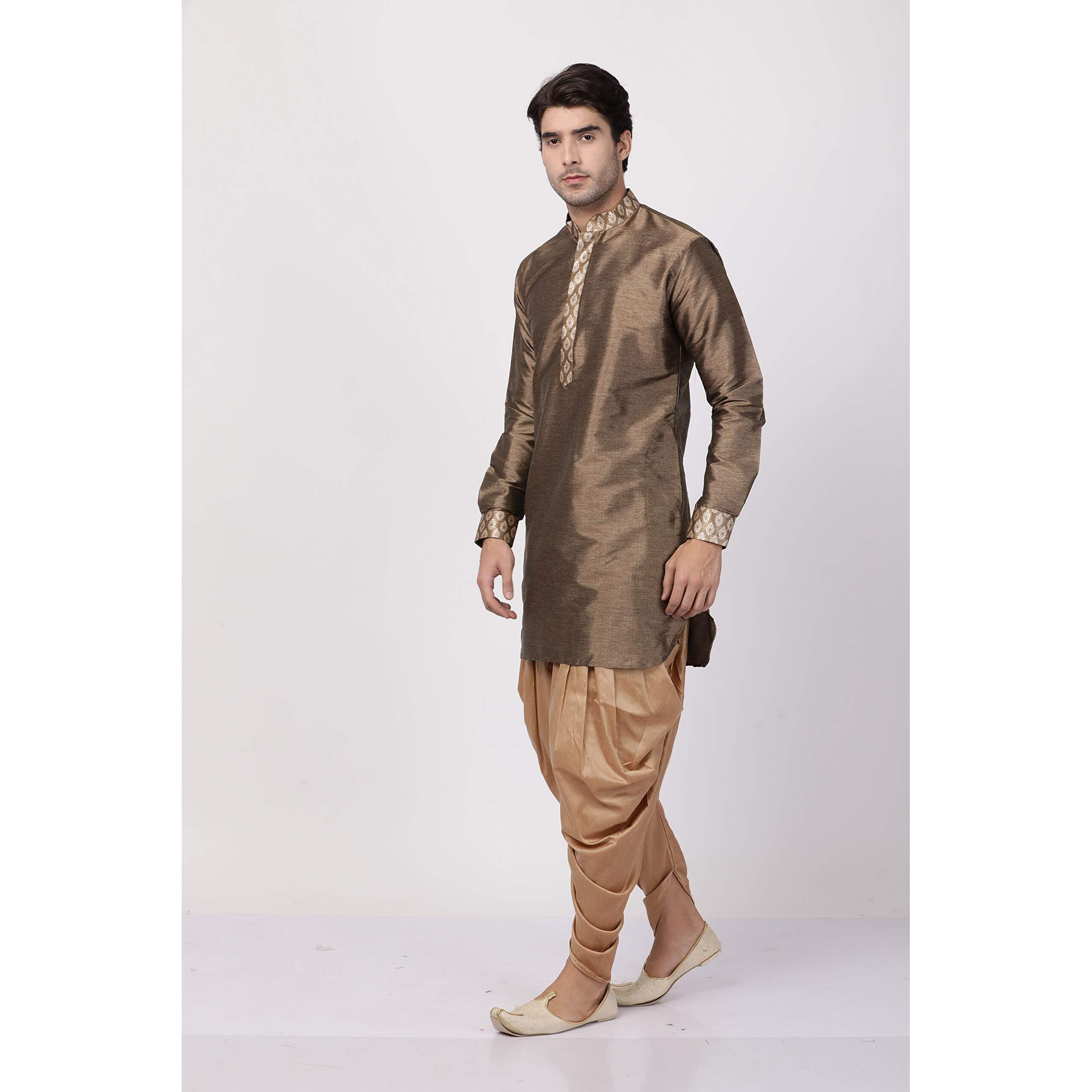 VASTRAMAY Men's Gold Cotton Silk Blend Kurta and Dhoti Pant Set_VASMUK006GOnCDRG_42