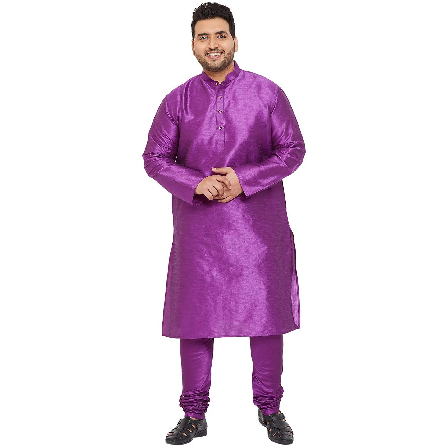 VASTRAMAY Plus Size Men's Silk Blend Kurta Set-New Purple