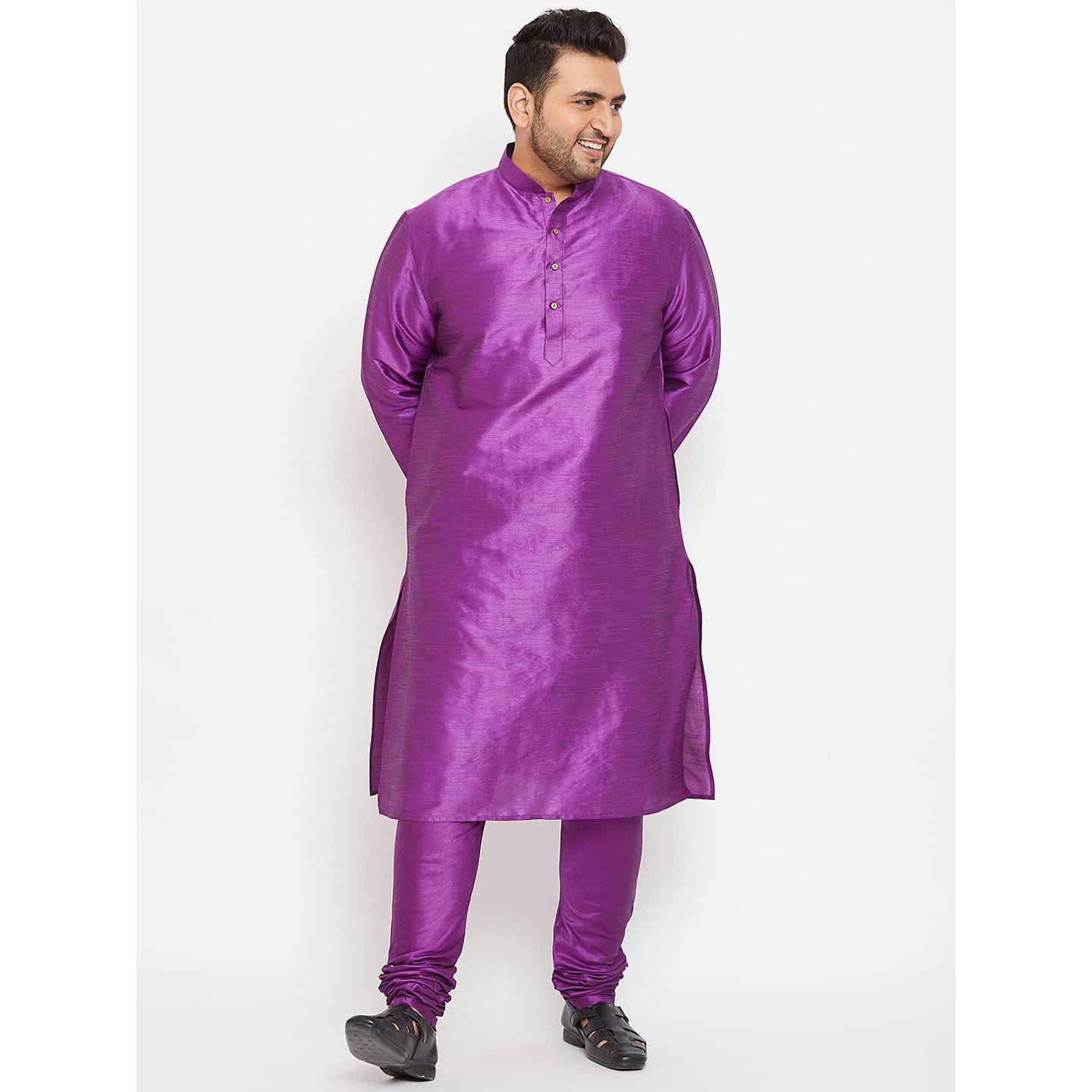 VASTRAMAY Plus Size Men's Silk Blend Kurta Set-New Purple