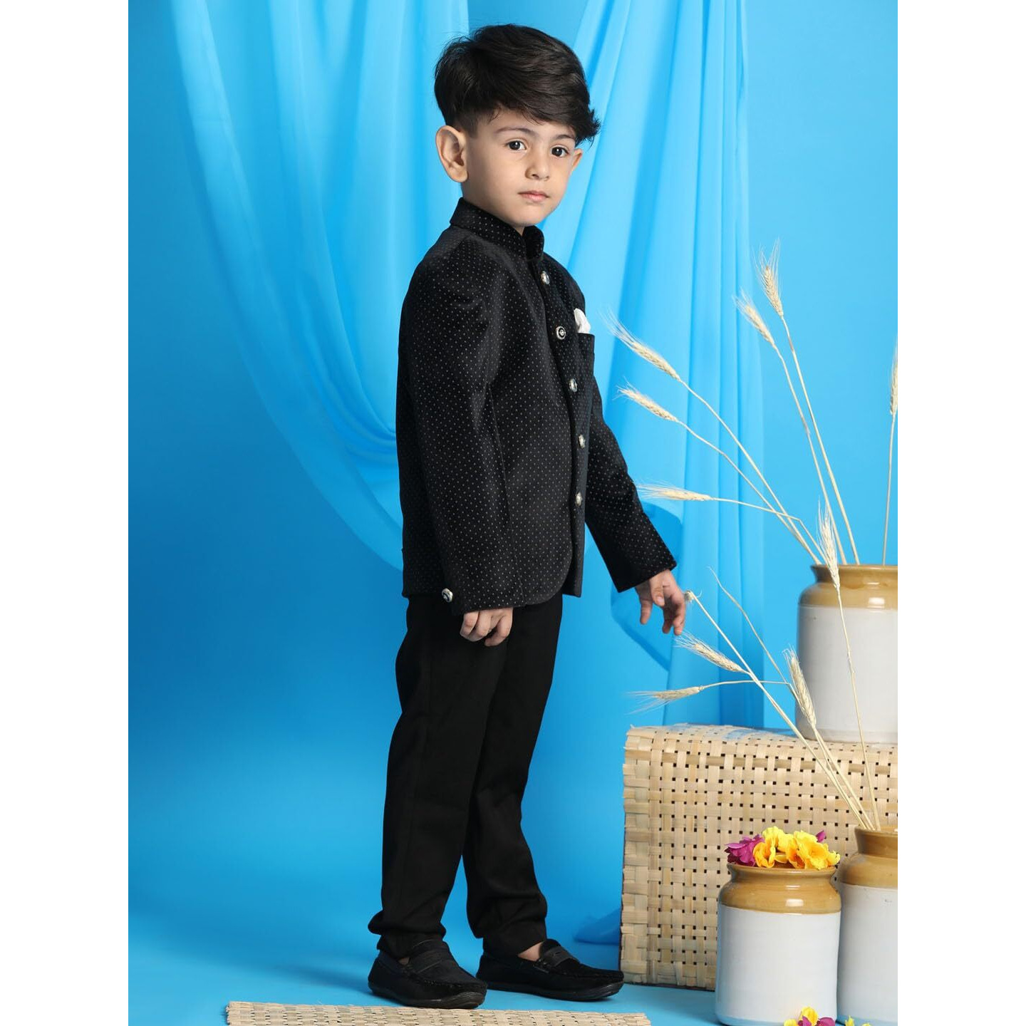 VASTRAMAY Boys' Black Polka Dot Pattern Jodhpuri_VASBJP014BL_20