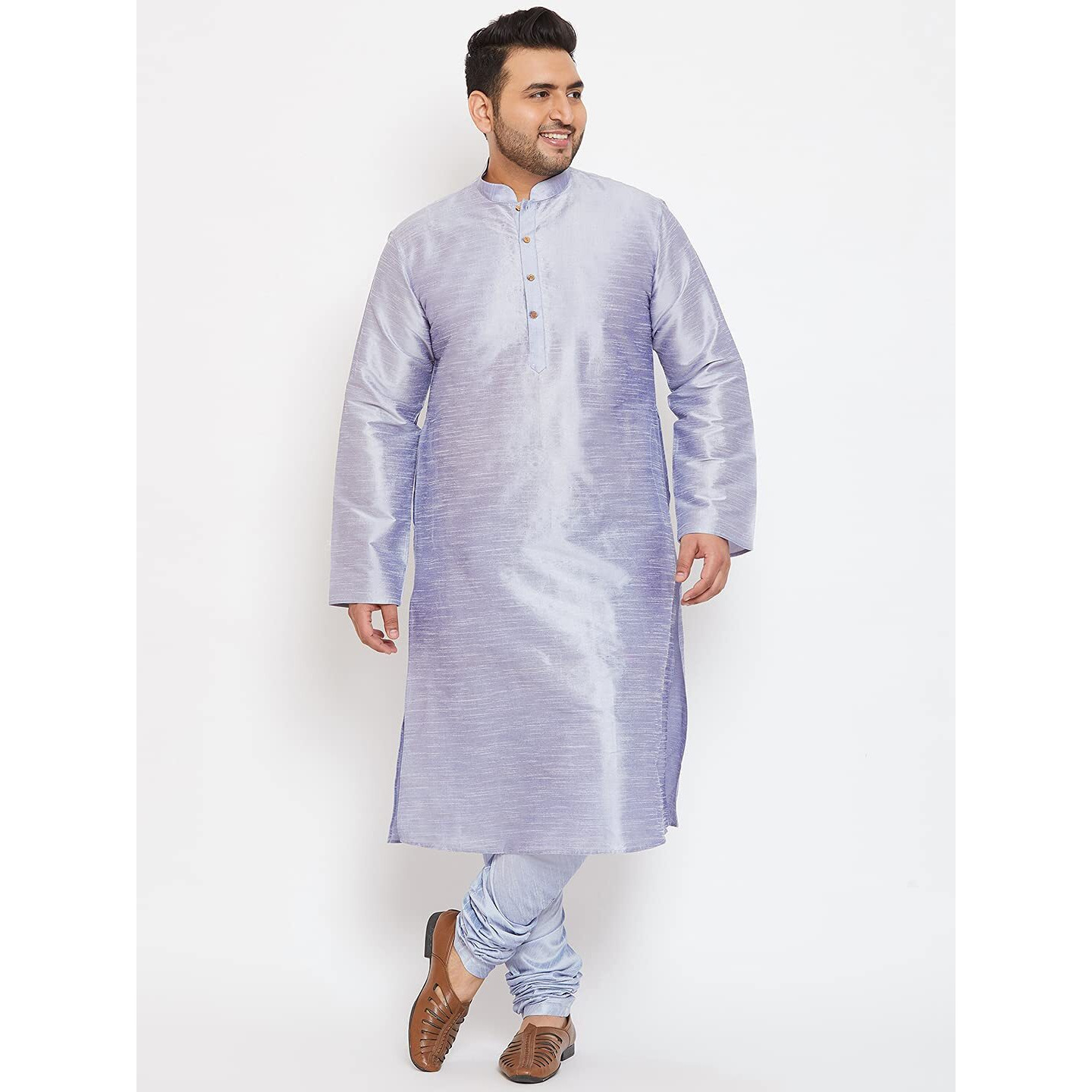 VASTRAMAY Plus Size Men's Silk Blend Kurta Set-New Lavender Blue