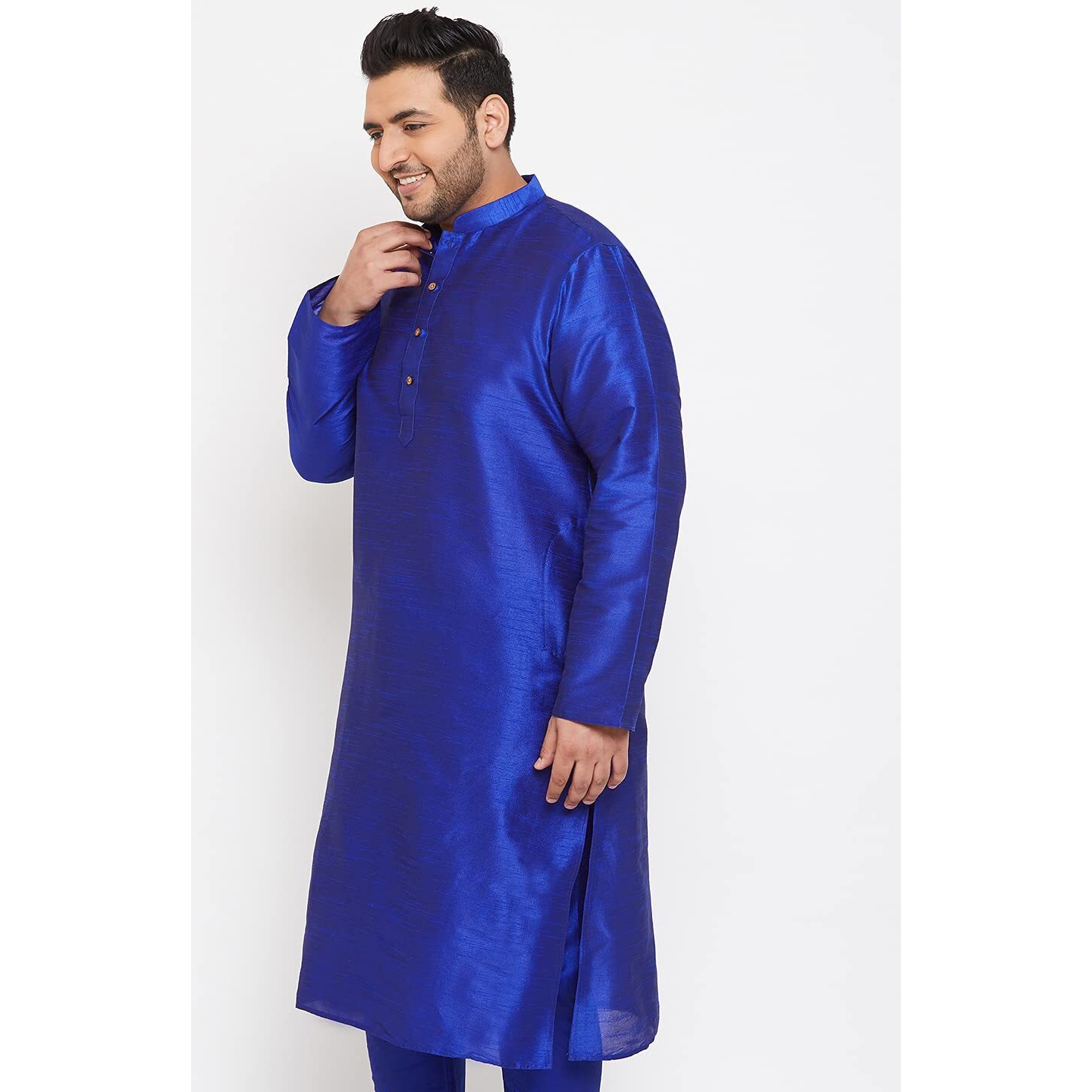 VASTRAMAY Plus Men's Blue Silk Blend Kurta (VPLUSMK001BU_54)