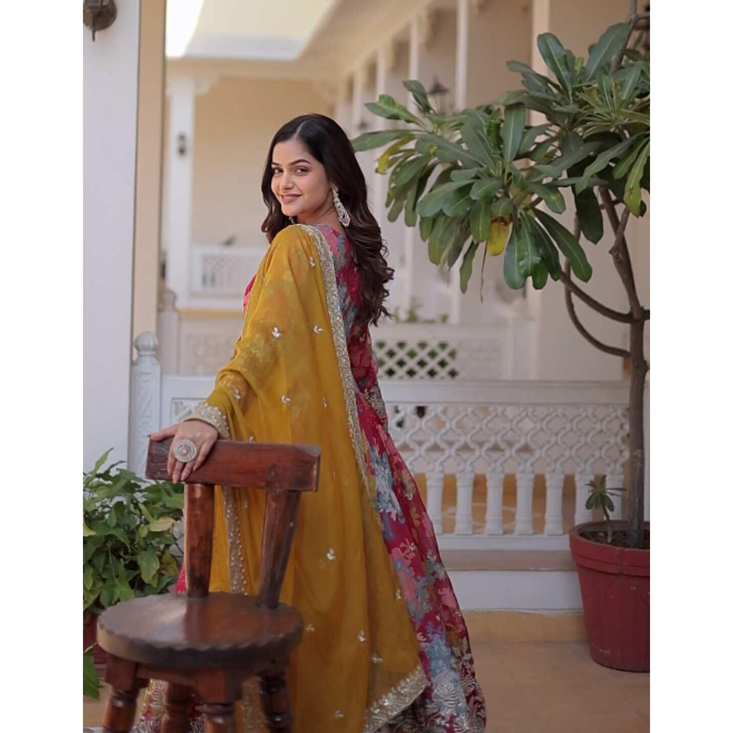 Wedani Floral Print Anarkali Kurta Set with Dupatta For women (IN, Alpha, L, Regular, PINK)