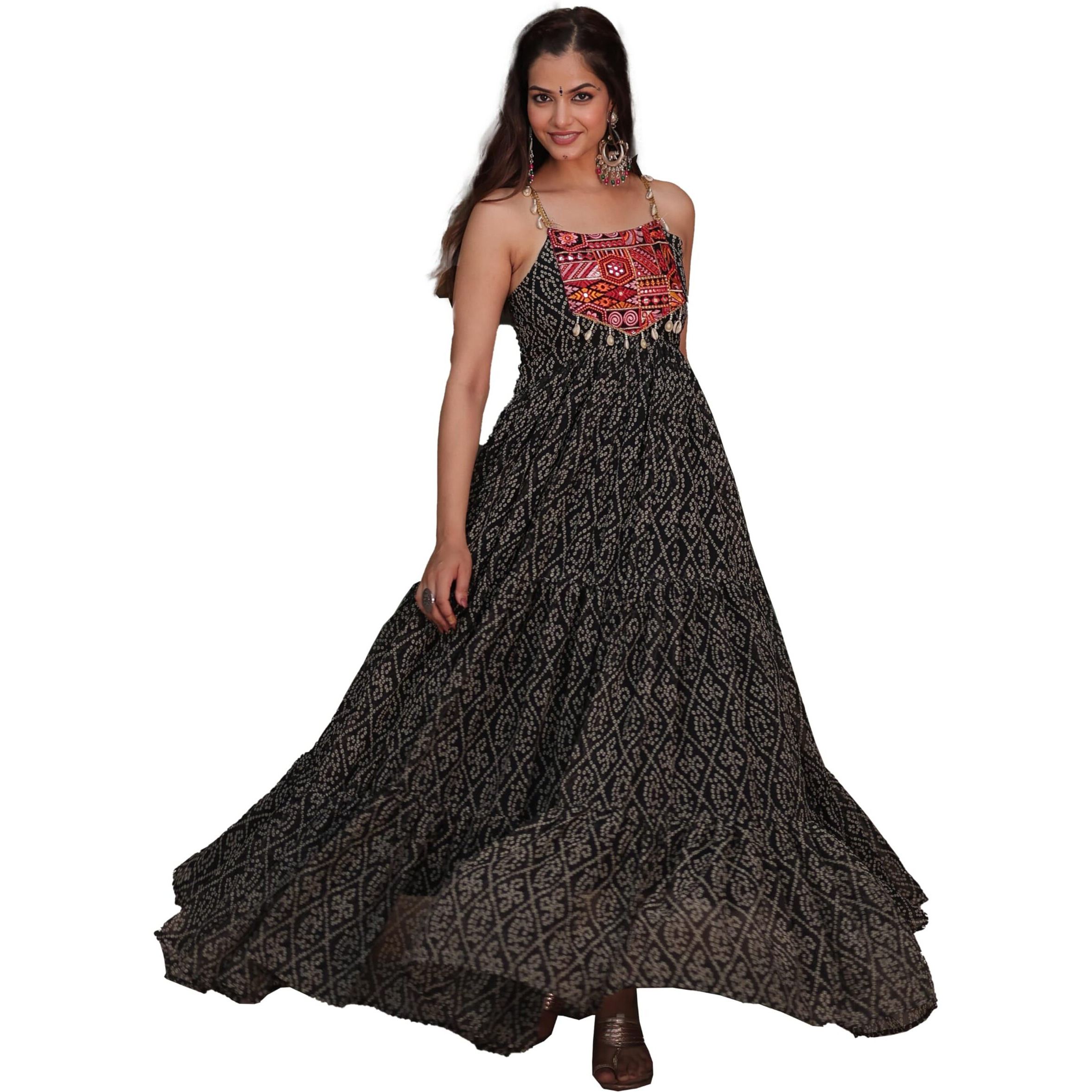 Wedani Faux Georgette Anarkali Kurta Set for Women (in, Alpha, L, Regular, Black)