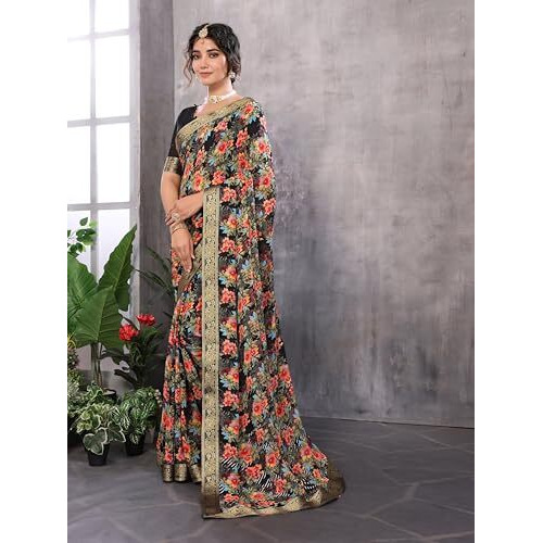 Yashika Women's Woven Latest Georgette Saree with Lace and Blouse Material (AZ-YS-P1-ROMITA-Parent_Brown)